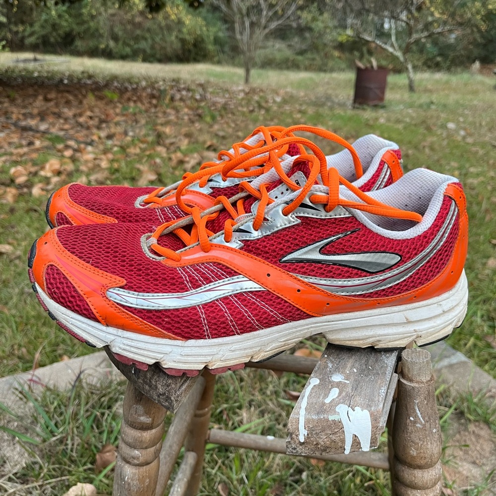 Brooks Red and Orange Athletic Running Shoes with Reflective Accents (Retro)